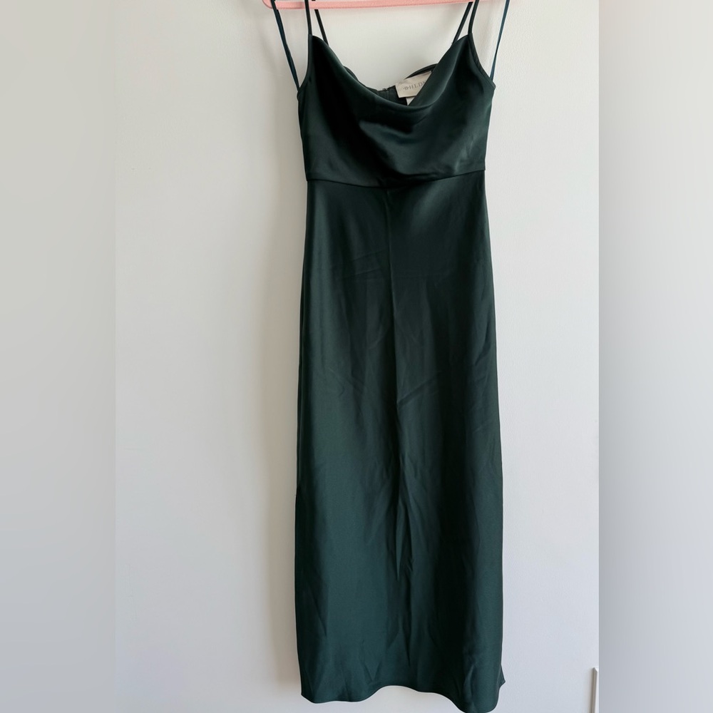 BHLDN Strapless Dark Green Satin Dress